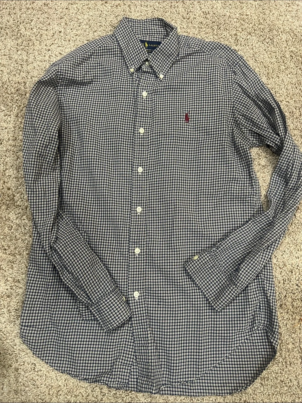 Ralph Lauren Navy and White Checked Button-Down Shirt - Picture 2 of 4